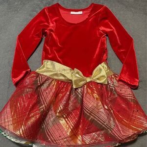 Bonnie Jean Girls Red Velvet Plaid Tulle Drop Waist Christmas Holiday Dress